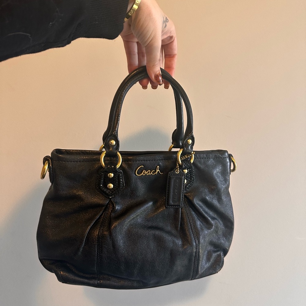 Coach Ashley Black Leather Mini Satchel Bag